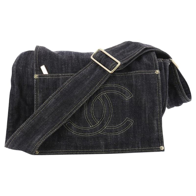 Vintage CHANEL CC Logo Monogram DENIM Fabric Handbag Tote  Etsy