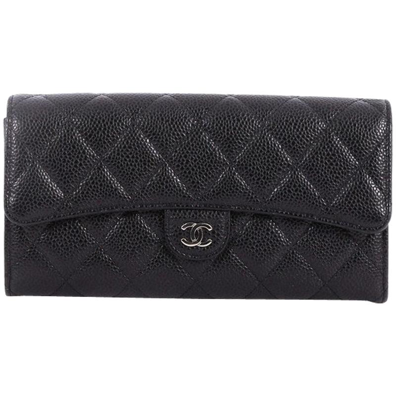 Chanel CC Gusset Classic Flap Wallet Quilted Caviar Long 