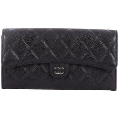 Chanel CC Gusset Classic Flap Wallet Quilted Caviar Long
