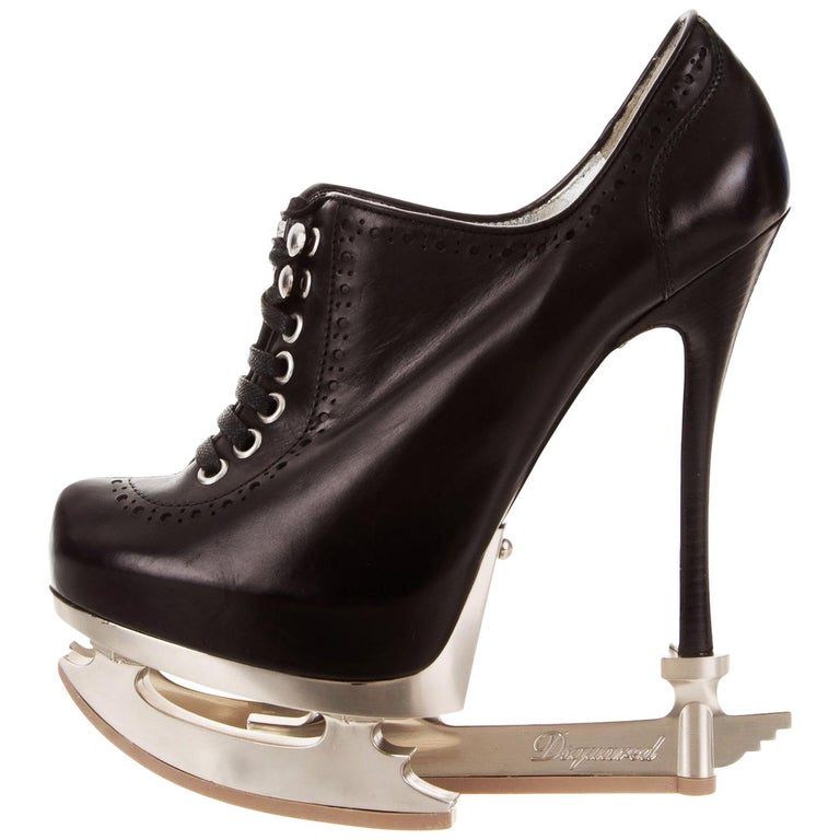 New DSQUARED2 *SKATE MOSS* Runway Ice Skate Black Ankle Leather Boots