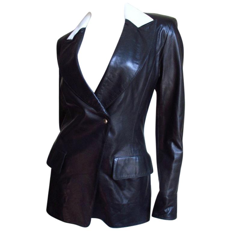 1990s Claude Montana Striped Back Leather Color Block Jacket For Sale ...
