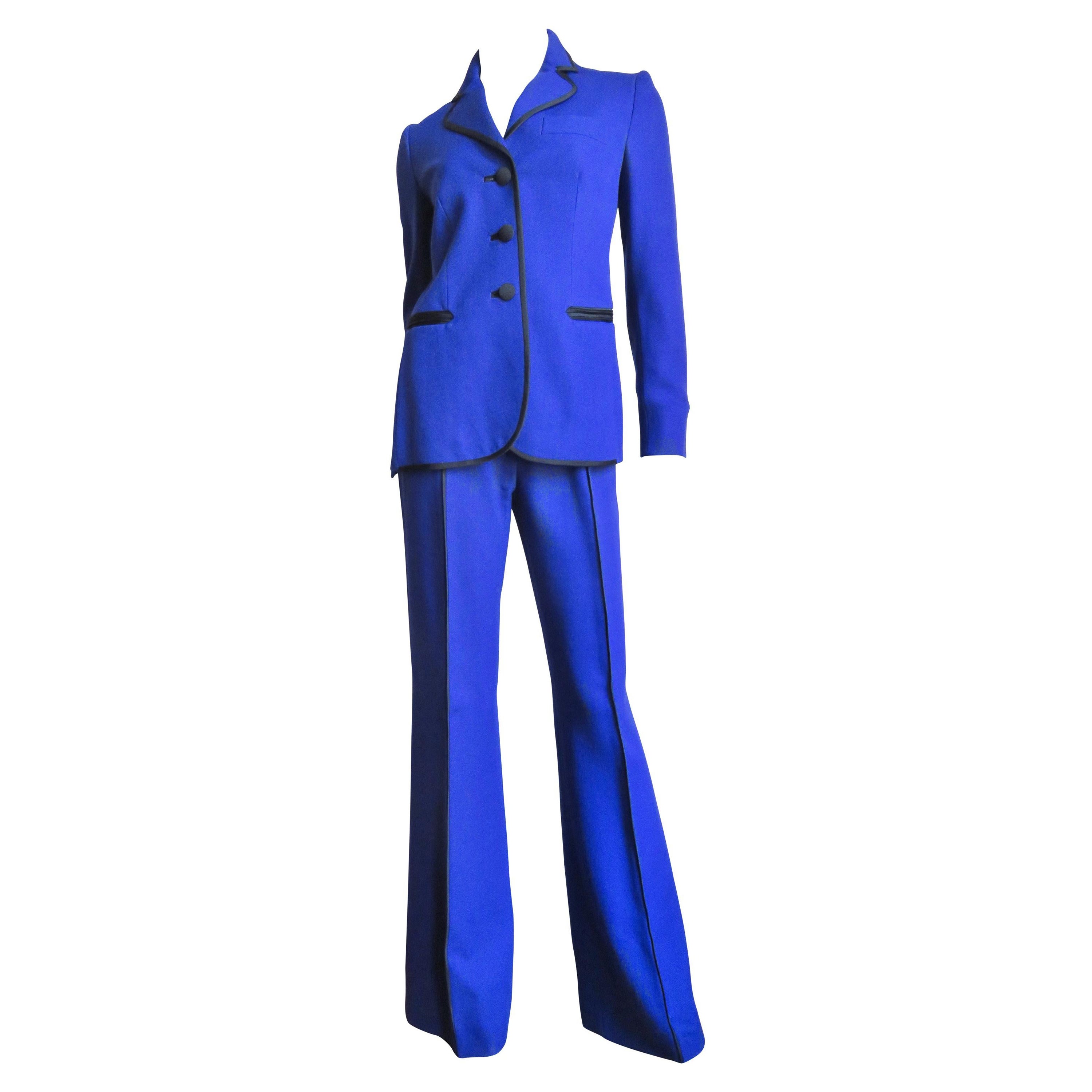 Moschino Color Block Pantsuit with Applique Eyes Collar