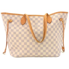 Louis Vuitton Neverfull MM White Damier Azur Canvas Tote Bag