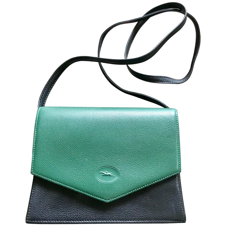 Longchamp Vintage Shoulder bag with changeable black green and red flaps For Sale at 1stDibs