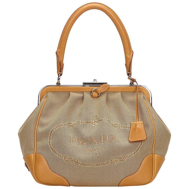 Prada Brown Logo Jacquard Shoulder Bag at 1stDibs prada logo jacquard