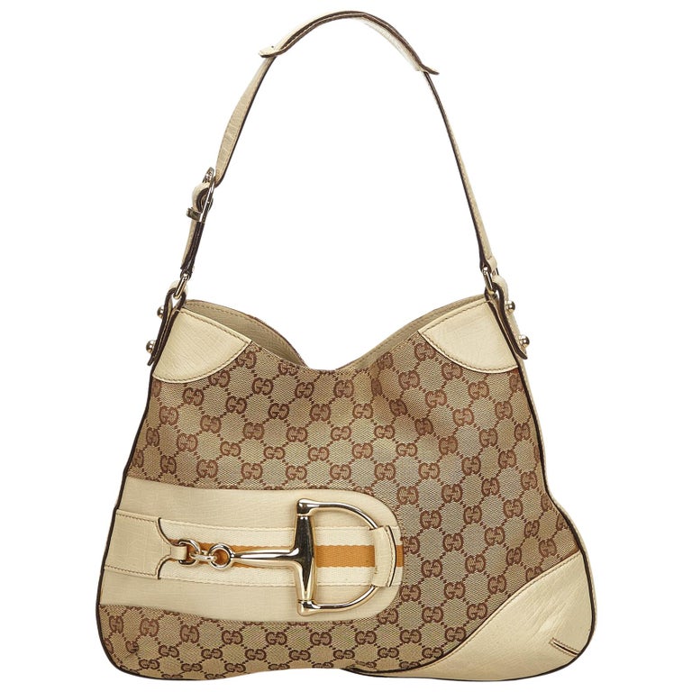 Gucci Horsebit 20.5 Bag Beige mix White Leather Canvas 244257