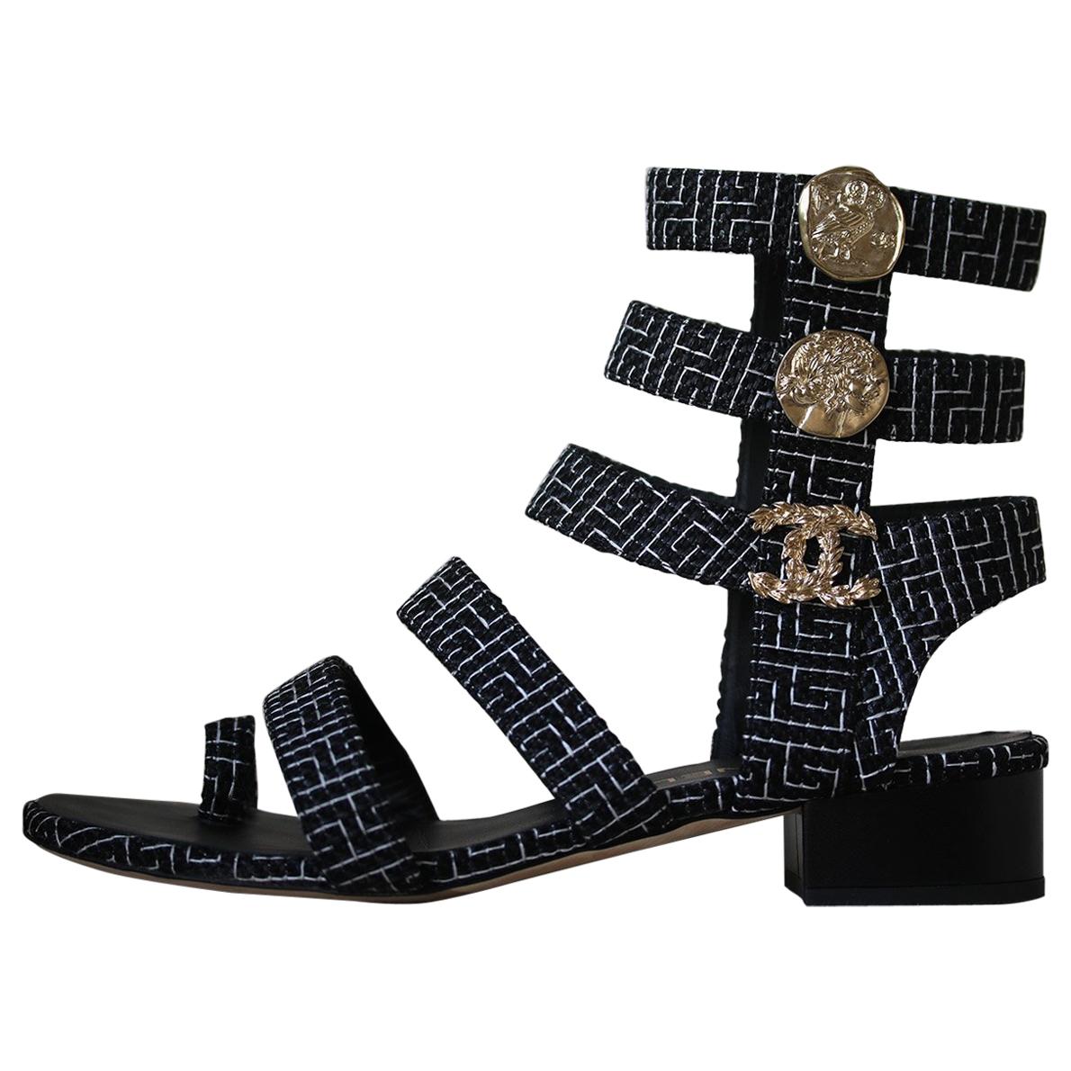 Chanel Coin Embellished Gladiator Sandals at 1stDibs | chanel gladiator  sandals, chanel turnlock sandals, gold coin sandals
