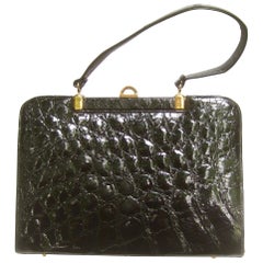 Vintage Genuine Alligator Ebony Handbag, Circa 1960 