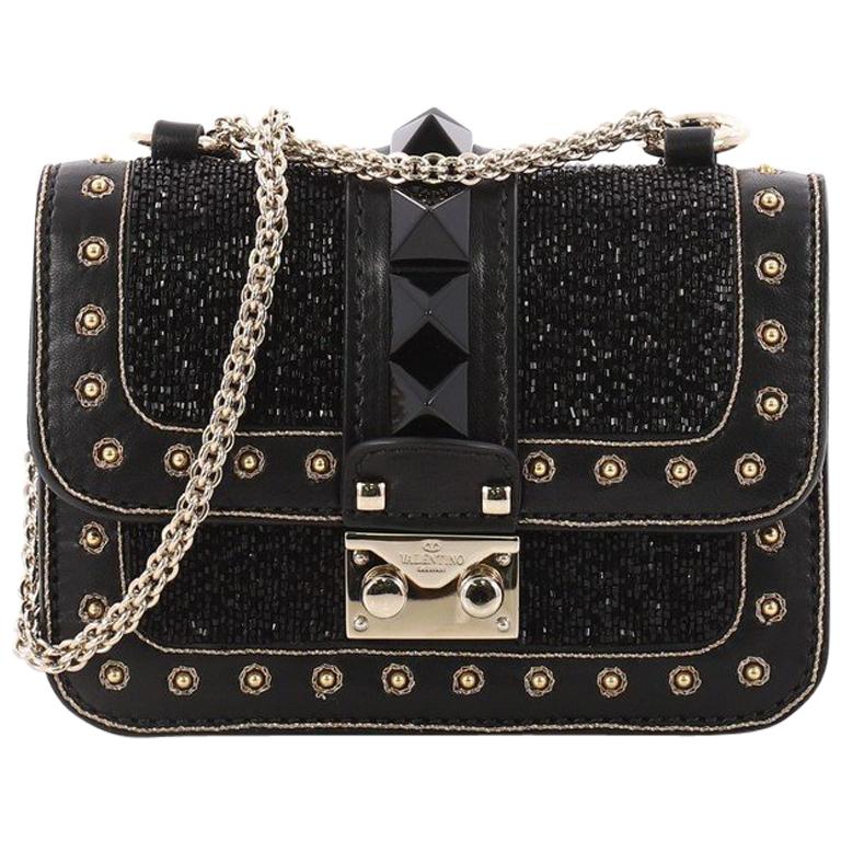 Valentino Glam Lock Shoulder Bag Embellished Leather Mini 