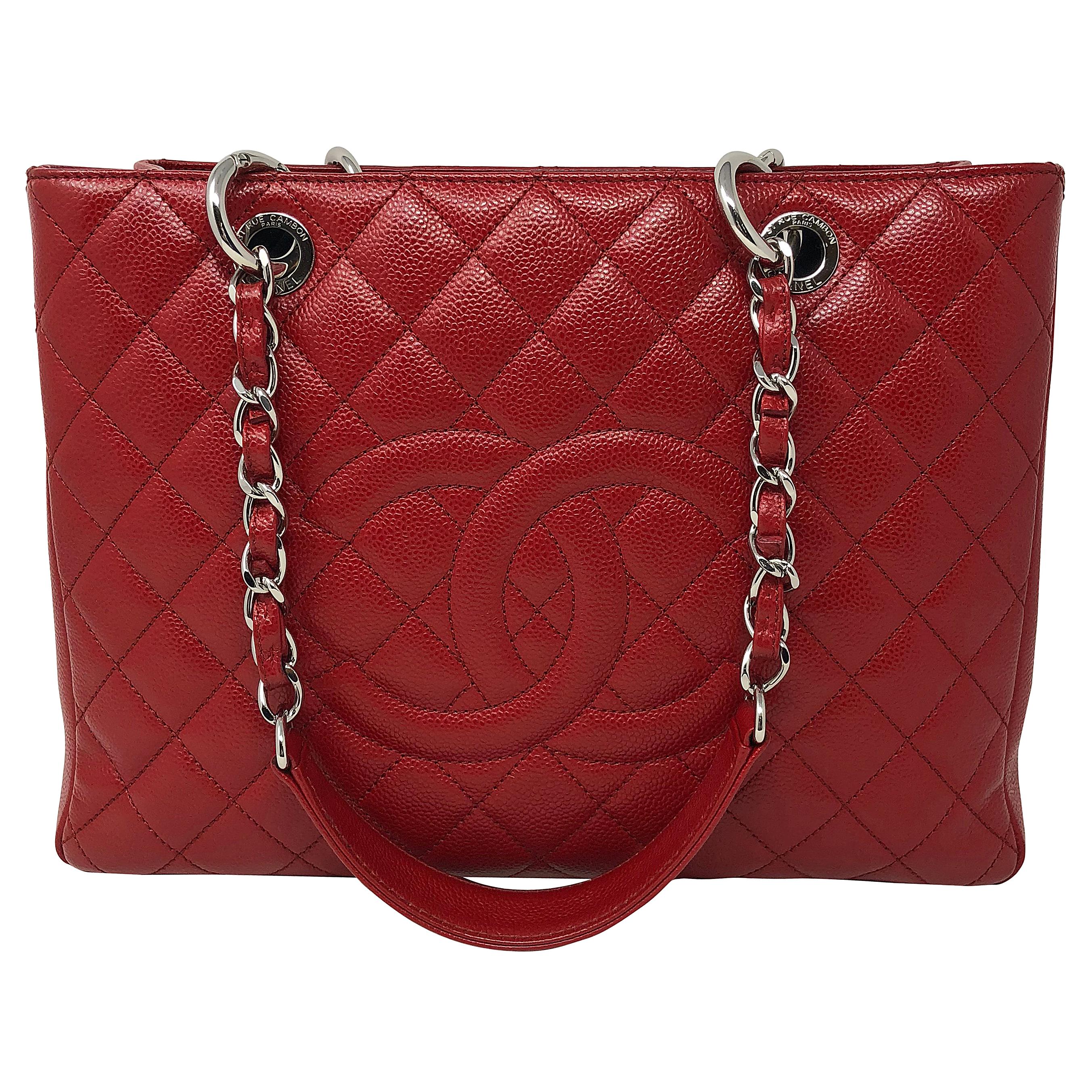 Chanel Red Grand Shopper Tote Bag