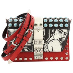 Prada Elektra Shoulder Bag Studded Printed Leather Small 