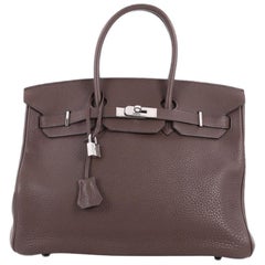 Hermes Birkin Handbag Café Brown Clemence with Palladium Hardware 35