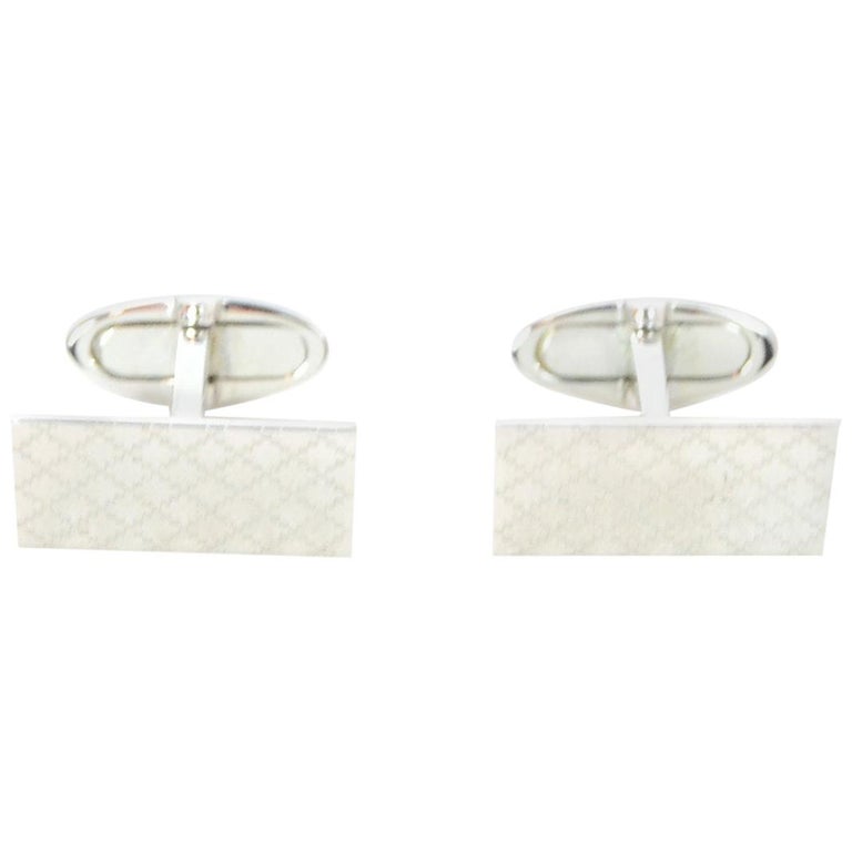 Gucci Men's White Gold Diamantissima Cufflinks with Pillow For Sale at