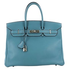 Hermes Birkin Handbag Blue Jean Swift with Palladium Hardware 35