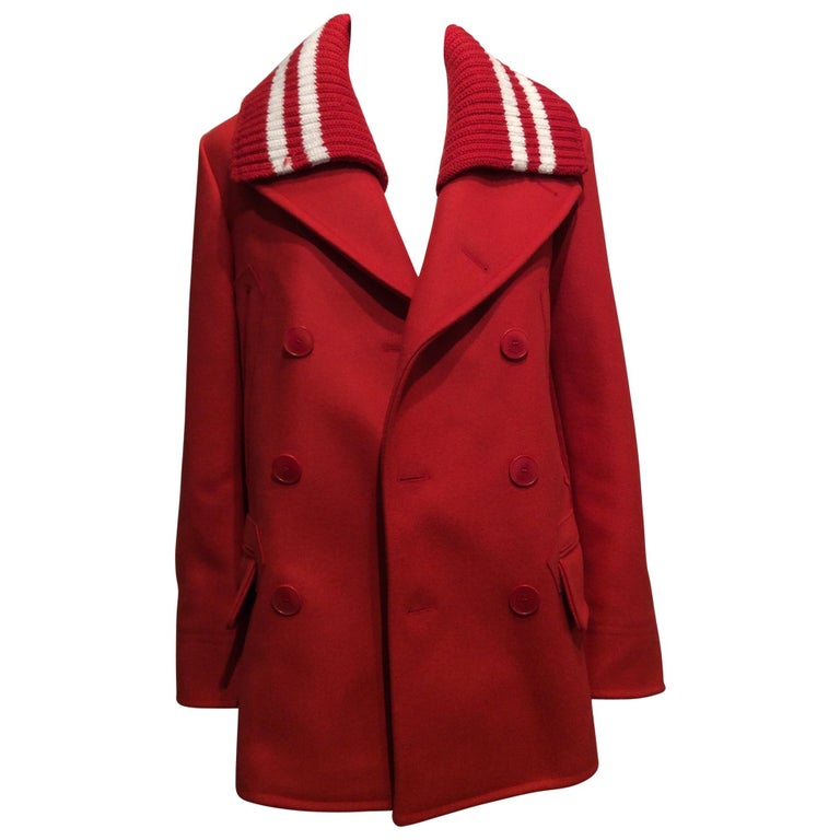 Givenchy Double Breasted Red Pea Coat, Fall / Winter 2017 For Sale at