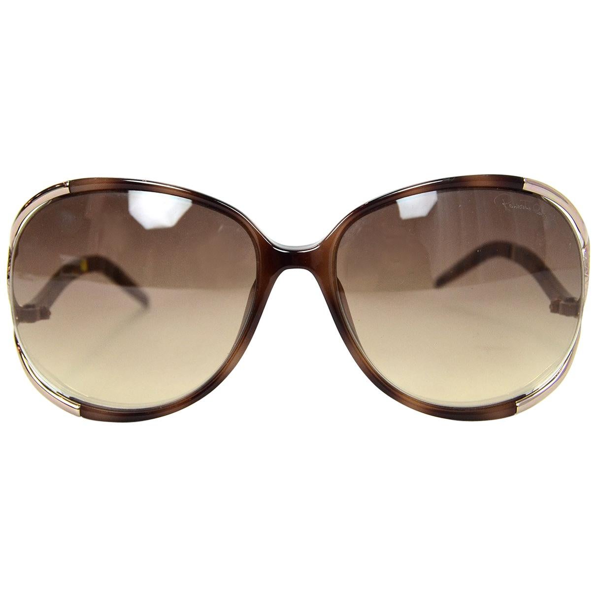 Roberto Cavalli Havana Brown Hamal Sunglasses WIth Goldtone Snake Sides