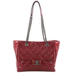 Chanel Duo Color Front Flap Shopping Tote Quilted Glazed Calfskin Small