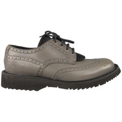 Prada Grey Leather and Nylon Wingtip Lace Up Shoes