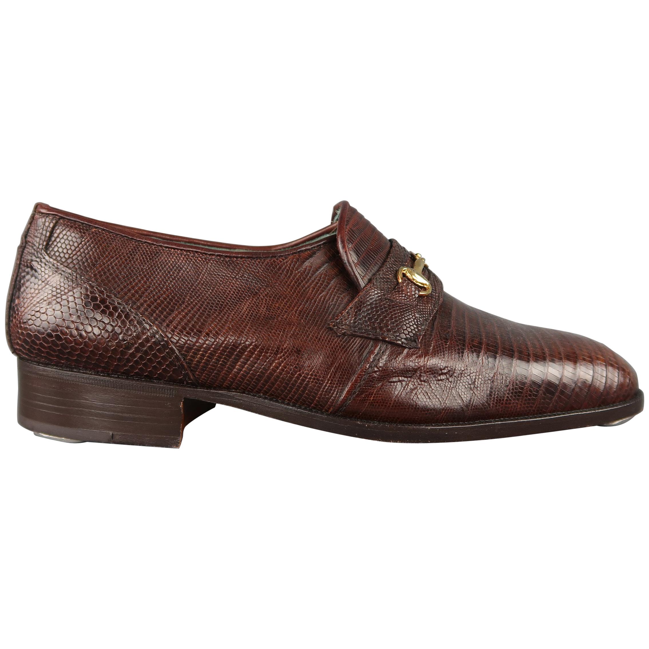 Emilio Parioli Brown Lizard Textured Penny Loafers Shoes