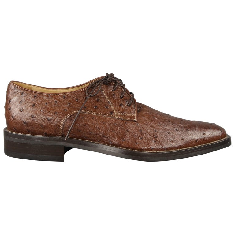 Cole Haan Light Brown Ostrich Textured Lace Up Dress Shoes For Sale at ...