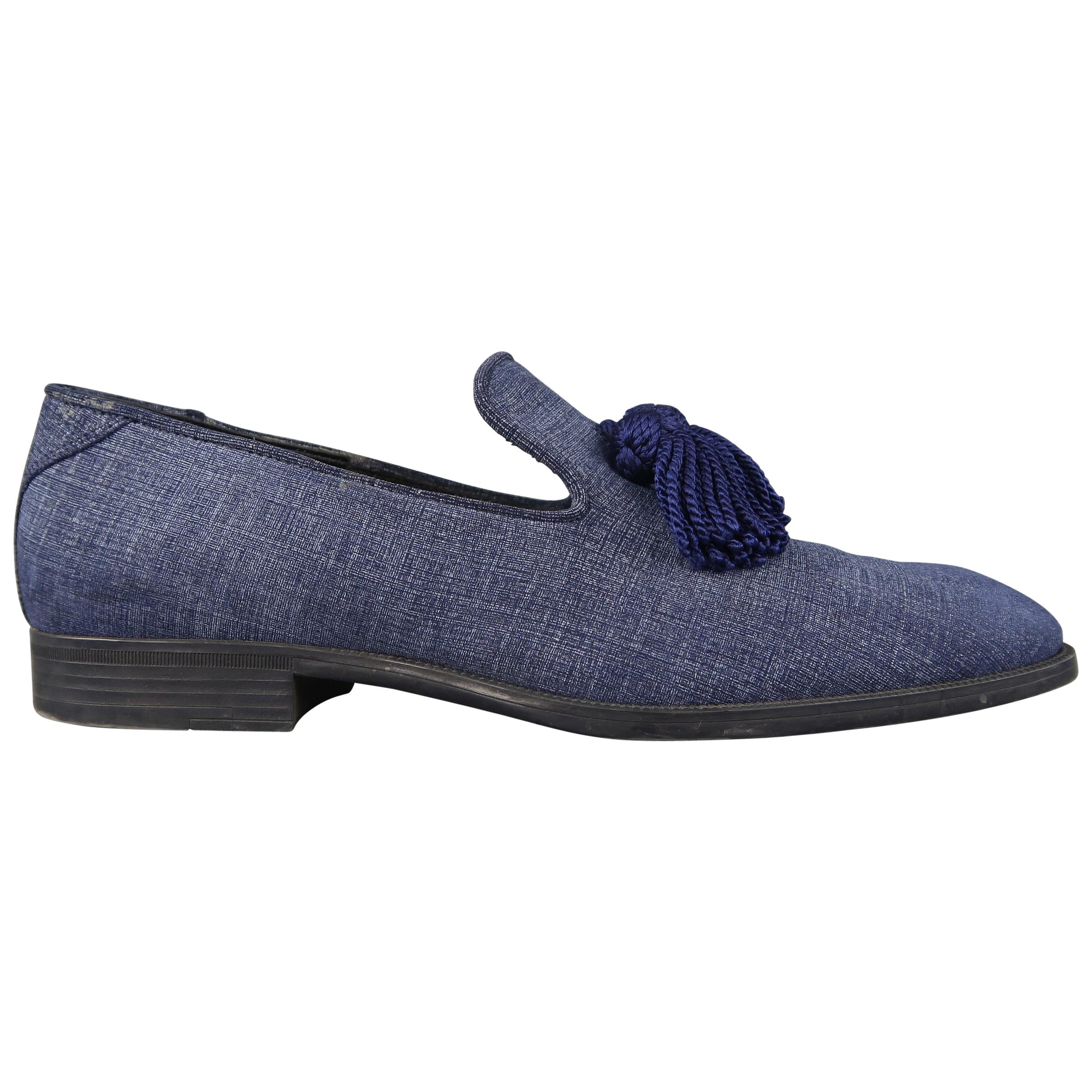 Jimmy Choo Loafers Blue Antique Denim Tassel Foxley Shoes