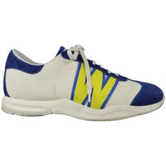 WALTER VAN BEIRENDONCK W&LT Size 10 White Canvas Blue Suede W Sneakers