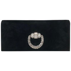 Gucci Black Suede Clutch with Swarovski Crystal Clasp