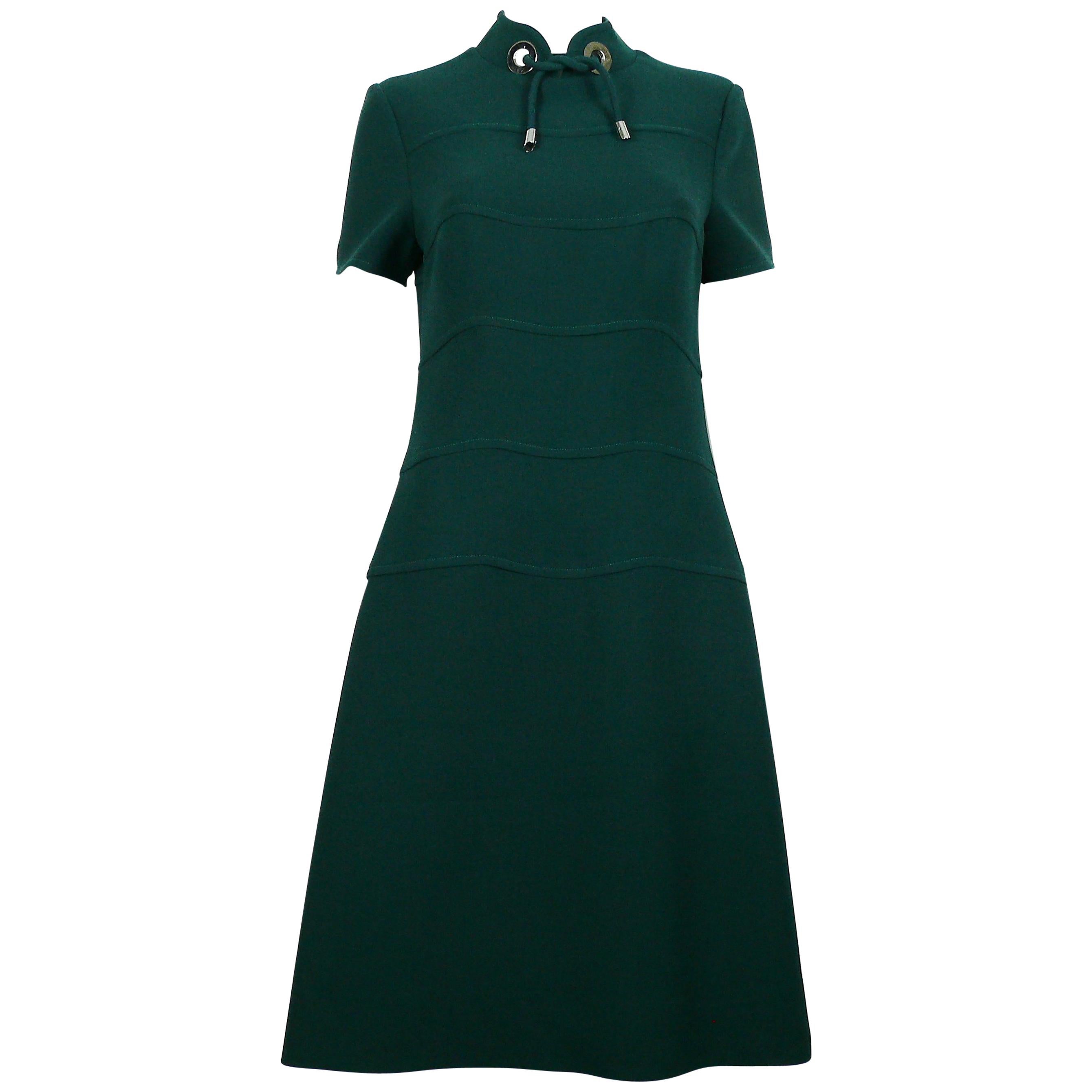 Louis Feraud Vintage Green Wool Space Age Dress For Sale