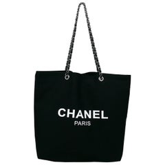 Chanel Black Canvas Tote Shopping Gift Bag