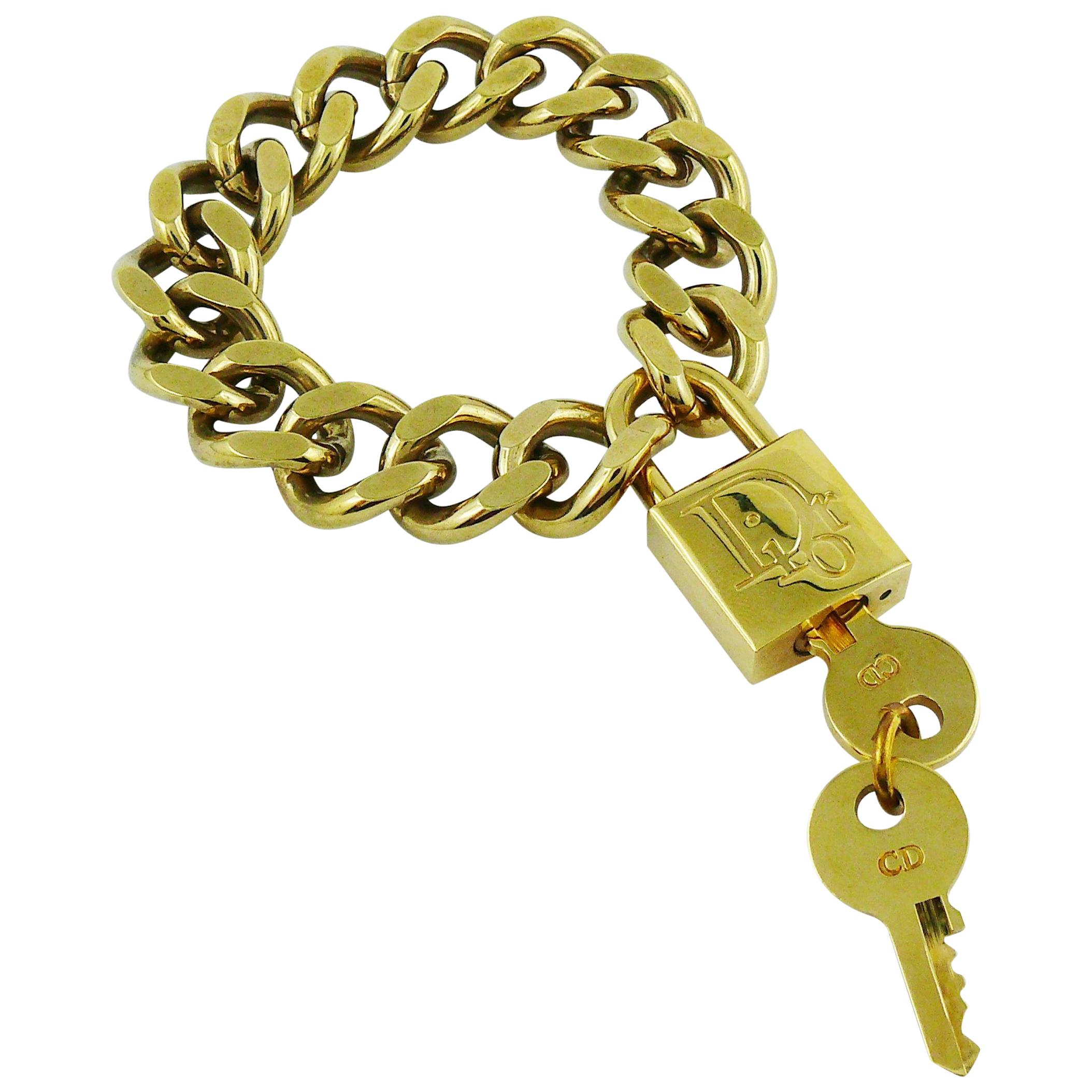 Christian Dior Gold Toned Lock and Key Bracelet