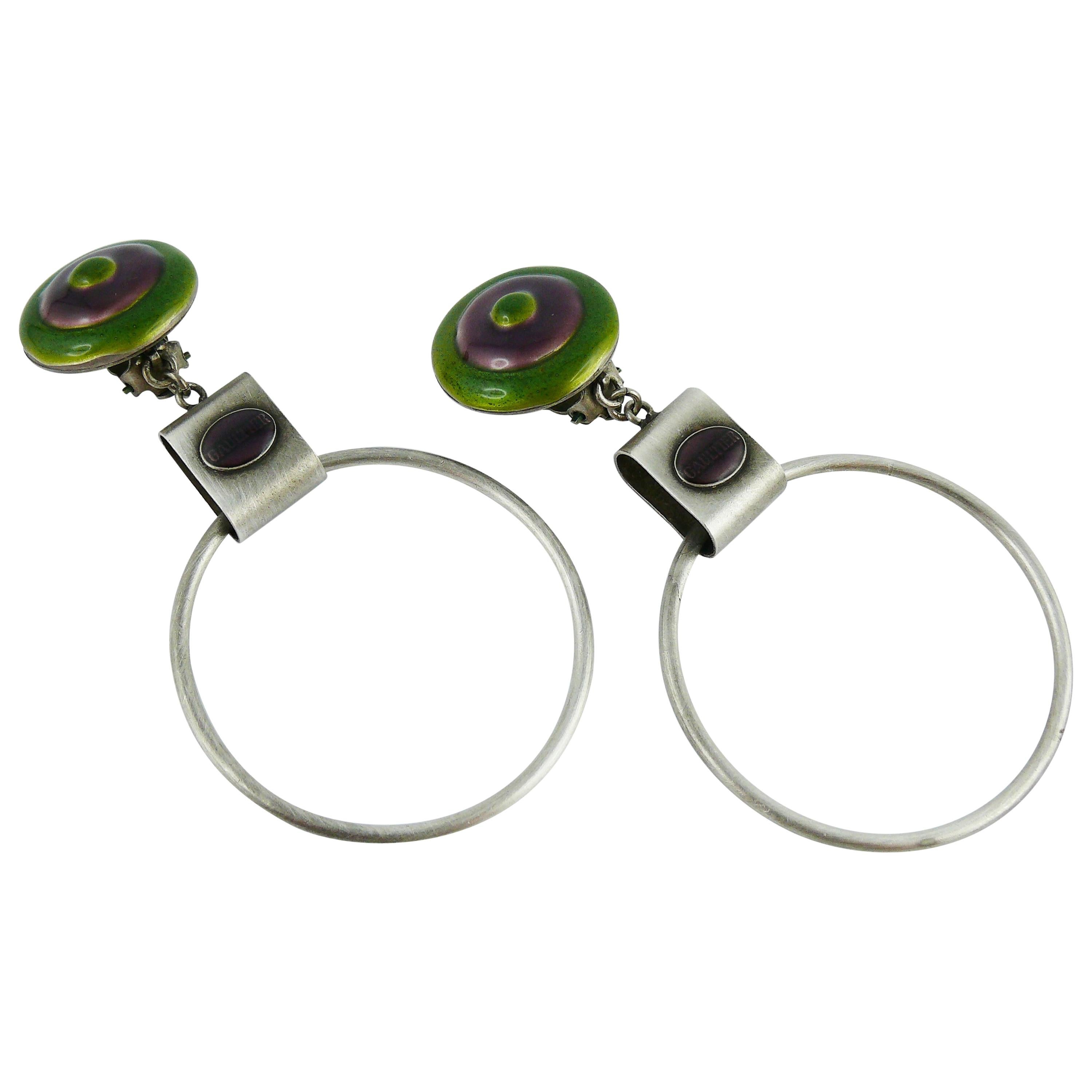 Jean Paul Gaultier Vintage Enamel Disc Hoop Earrings