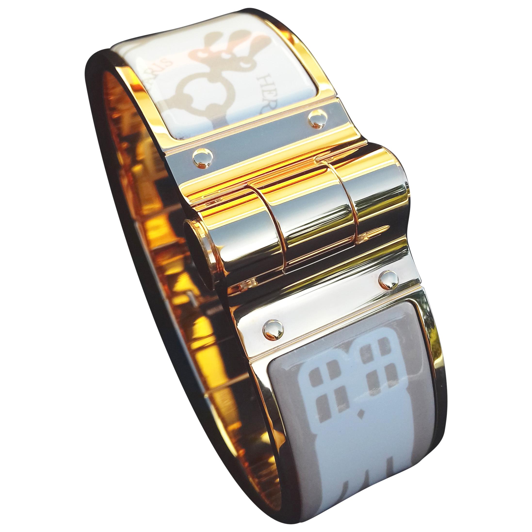 Hermès Charnière Hinged Mors a Jouet Tattoo Candeur Rosé Gold Enamel Bracelet 