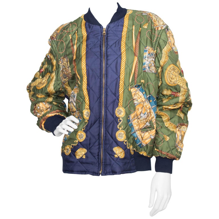 A Vintage 1980s Hermès Reversible Silk Bomber Jacket at 1stDibs