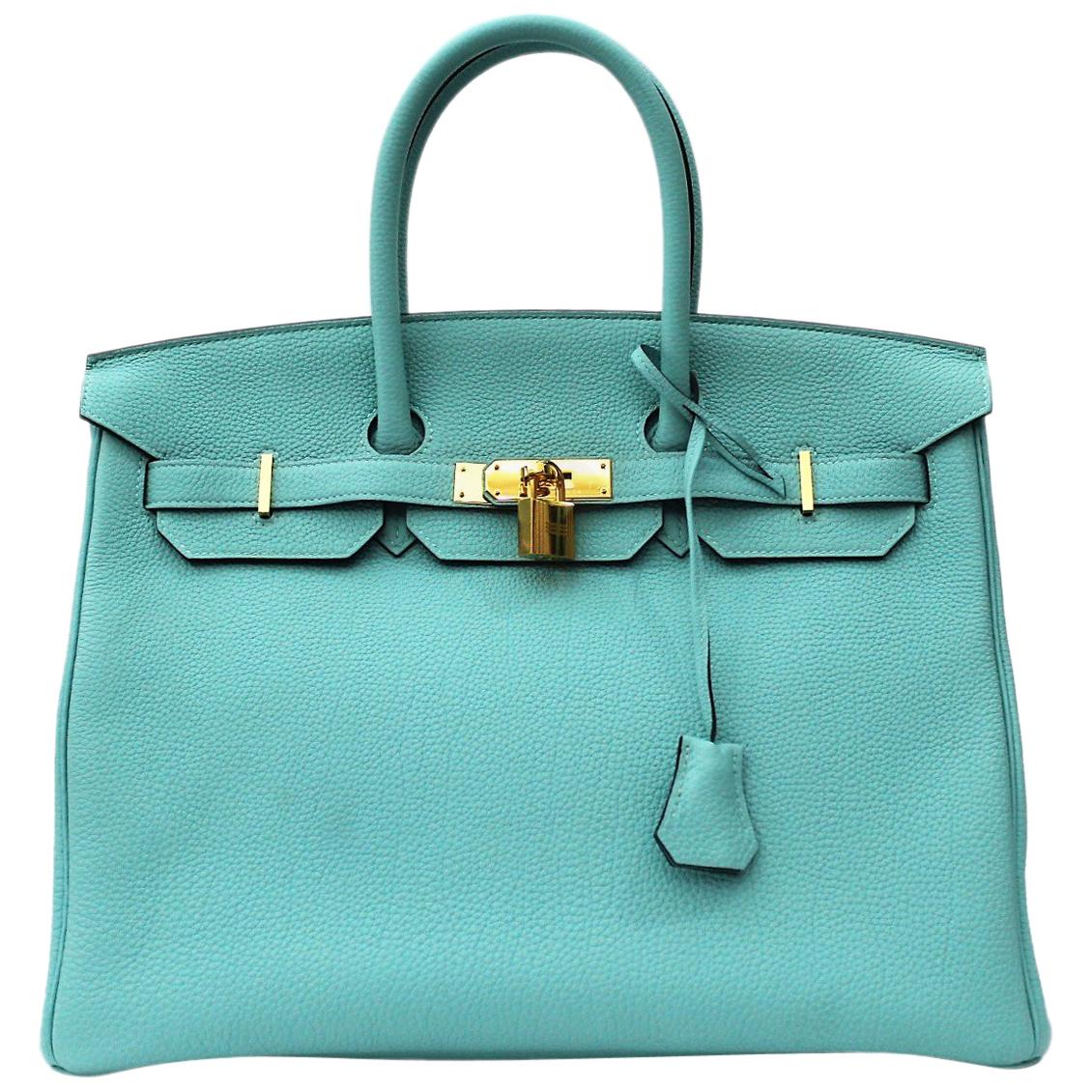 Hermès Blue Atoll Togo Gold Hardware Top Handle Birkin 35 Bag