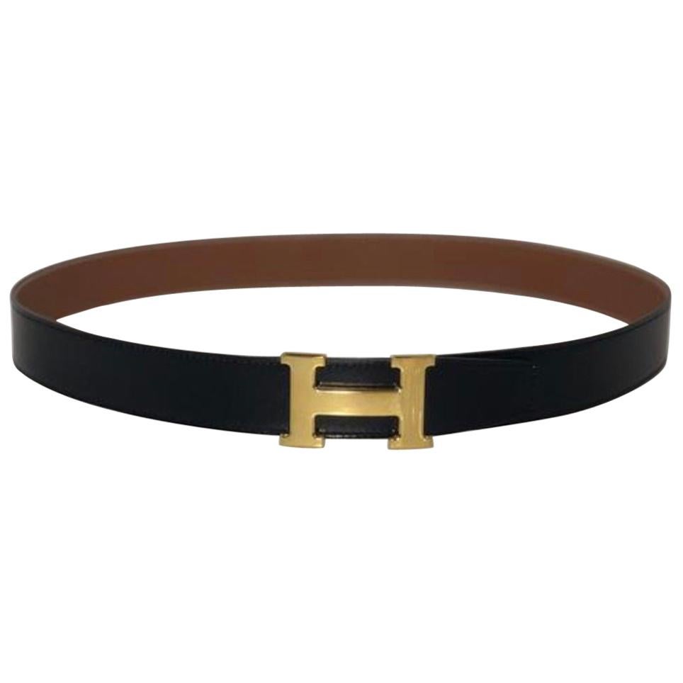 Hermes Reversible Black and Brown H Belt with Polished Gold H Buckle 85cm