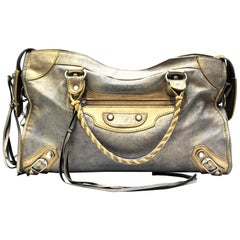 Used Balenciaga Bronze Leather Motorcycle City Bag