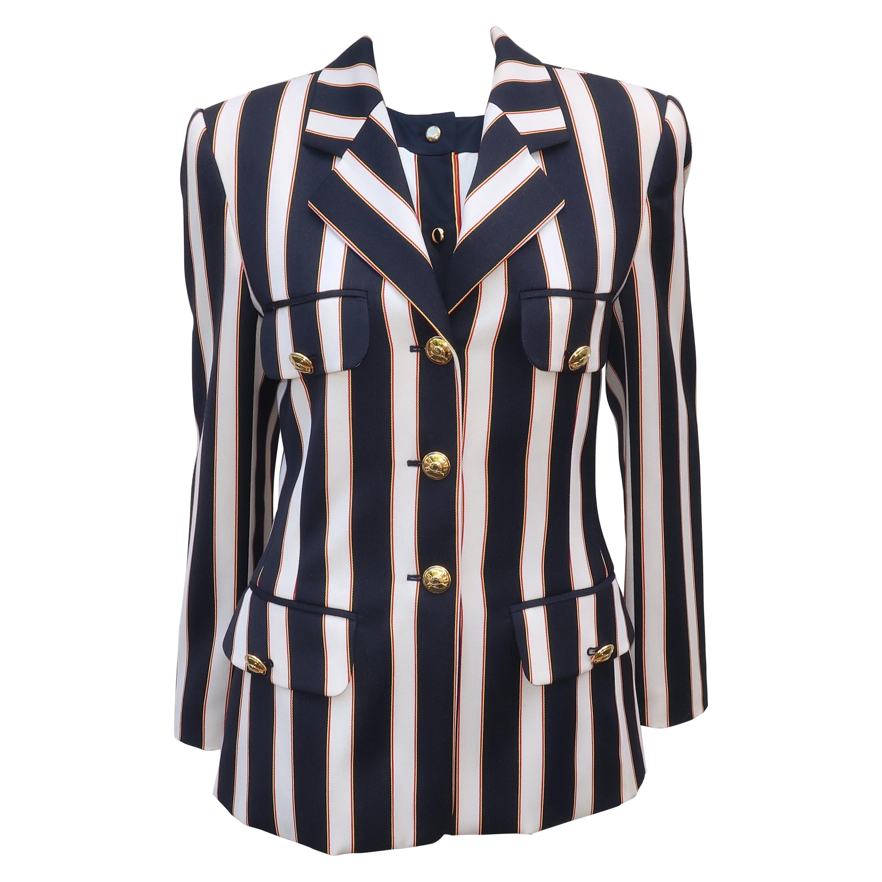 Escada Red White and Blue Equestrian Style Blouse With Jacket, 1990s