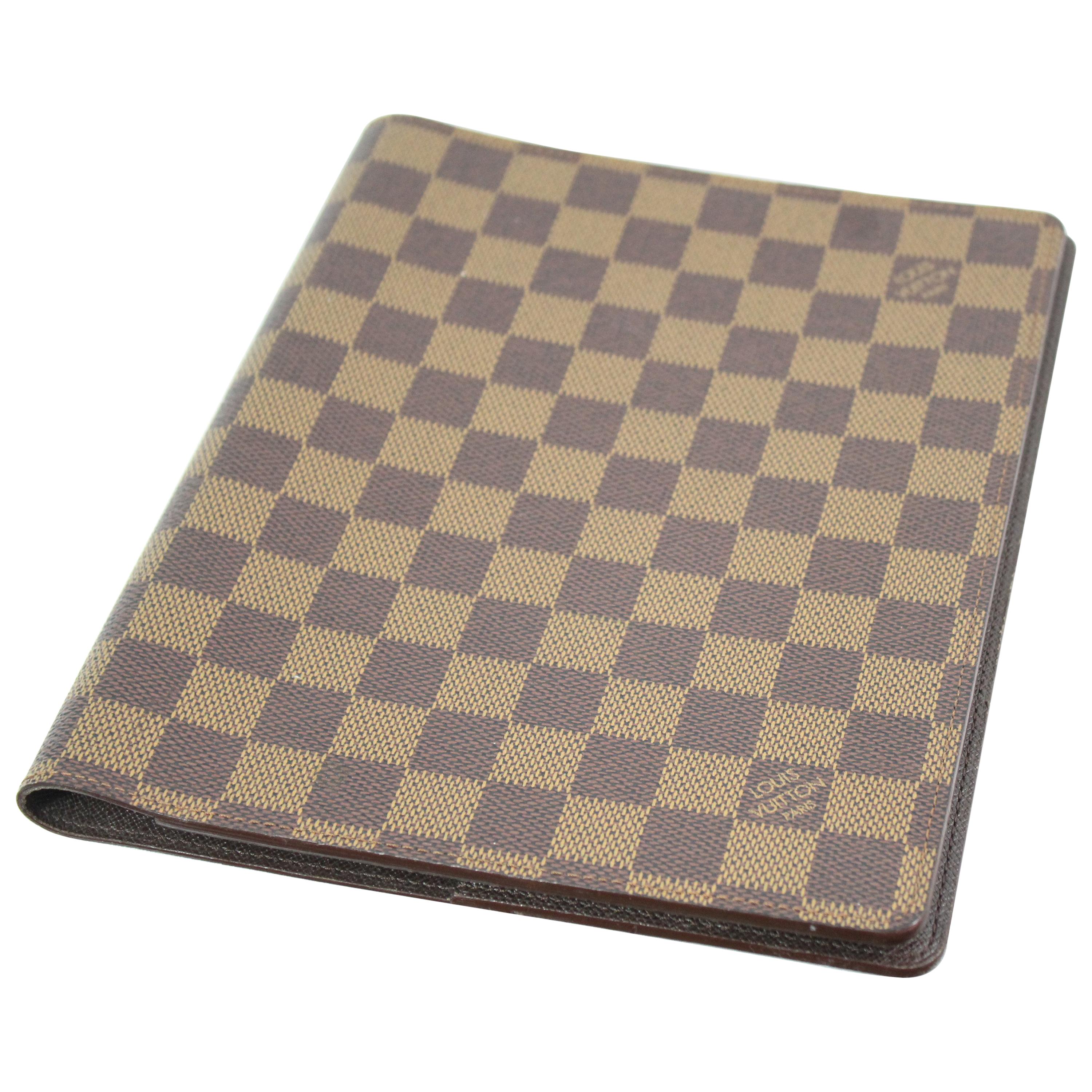 Louis Vuitton Grey Navy Mini Lin Monogram Notebook Cover GM Binder Folder  For Sale at 1stDibs