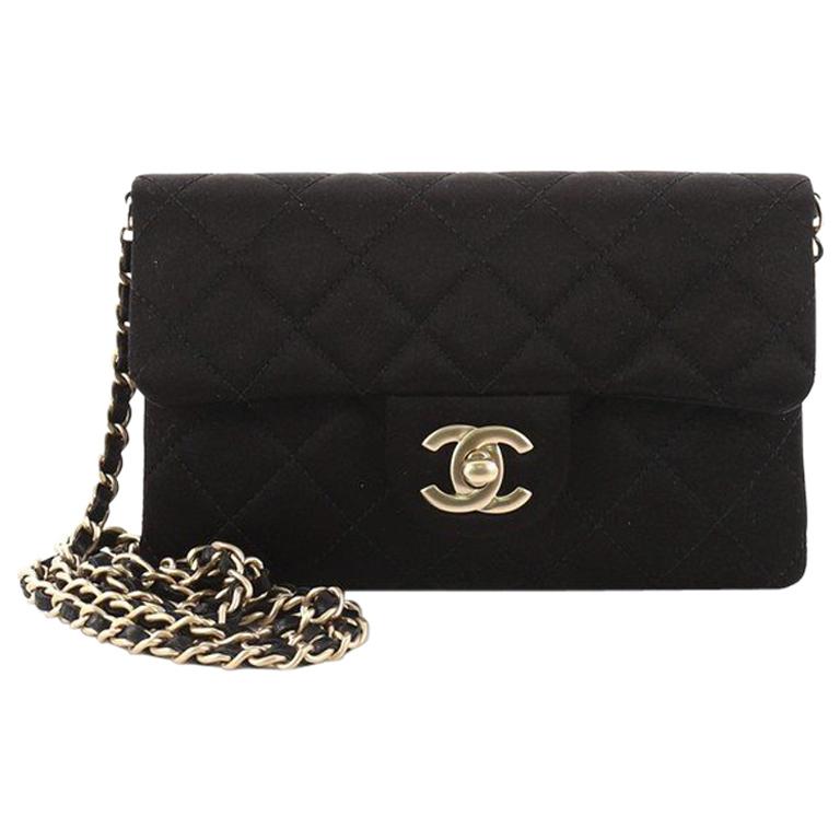 Chanel CC Chain Zip Flap Bag Quilted Satin Small