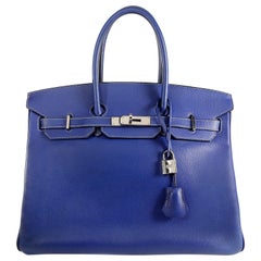 Hermès Bleu Electrique Epsom 35 cm Birkin Bag with Mykonos Blue Interior