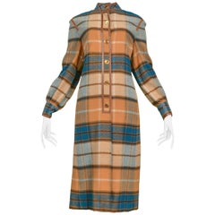 Gucci Green and Brown Plaid Coat Dress, 1970s
