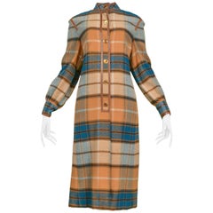 Vintage Gucci Green and Brown Plaid Coat Dress, 1970s  