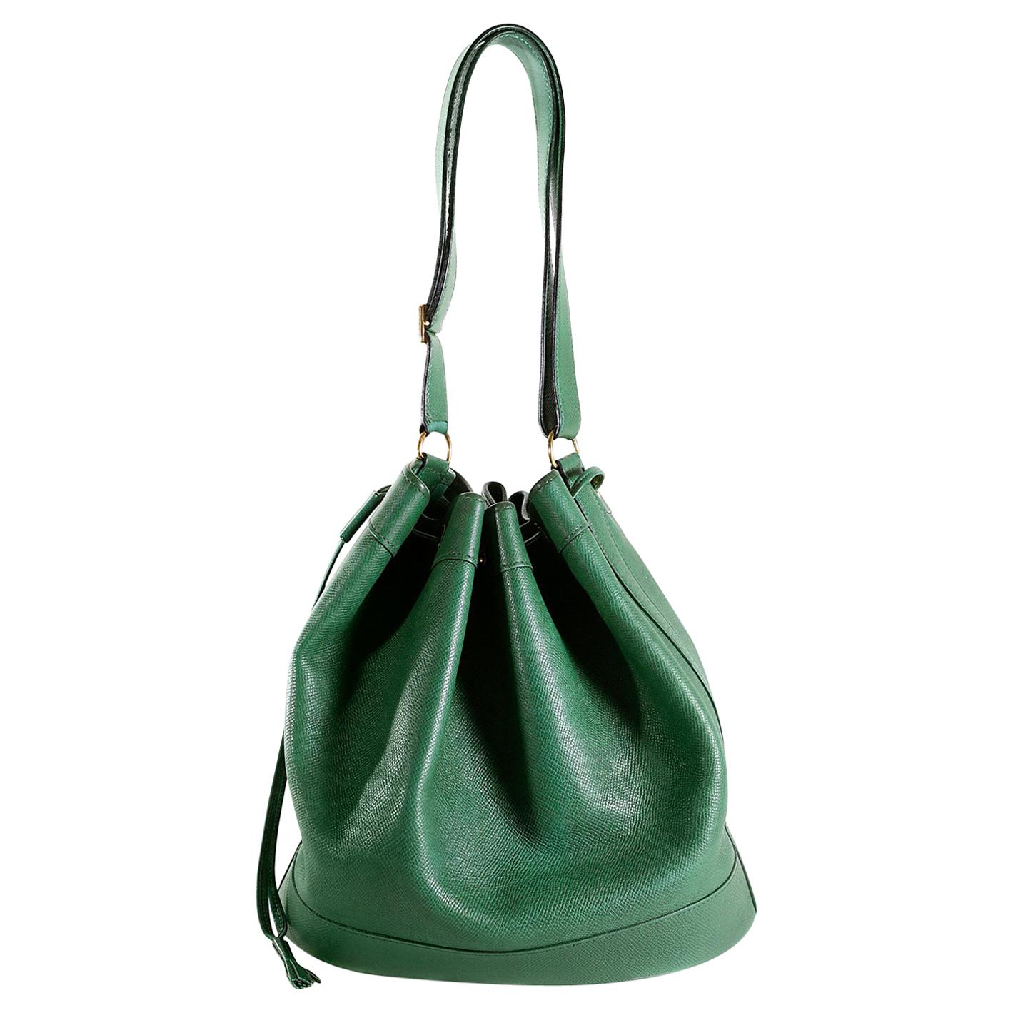 Hermès Bengal Green Epsom Leather Drawstring Market Bag 