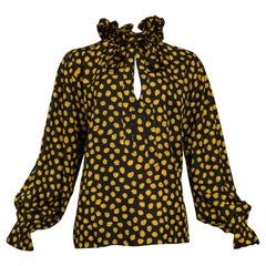 Yves Saint Laurent Yellow and Black Leaf Print Blouse, 1970s