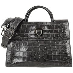 Christian Dior Bag Diorever Matte Gray Crocodile Tote Shoulder Strap 