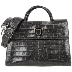 Christian Dior Bag Diorever Matte Gray Crocodile Tote Shoulder Strap
