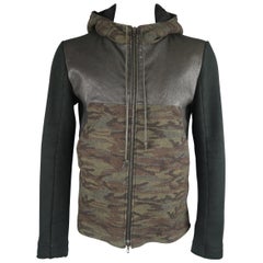 Shellac 40 Black and Camouflage Jersey and Leather Hooded Jacket