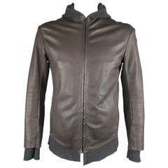 Isaac Sellam Dark Gray Leather Extended Liner Hooded Jacket