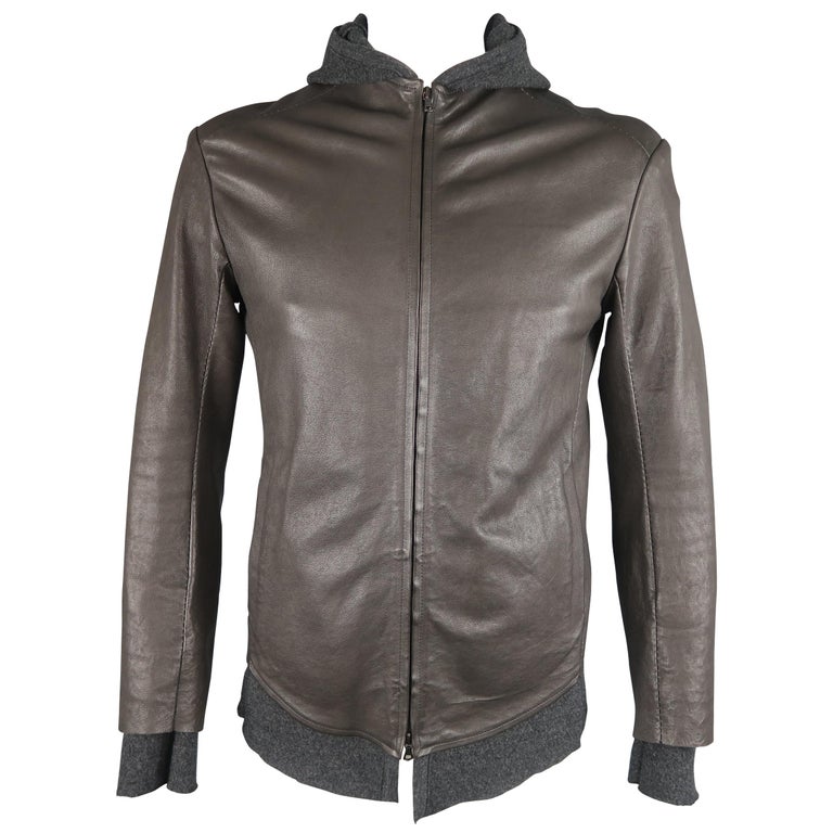 dark gray leather jacket