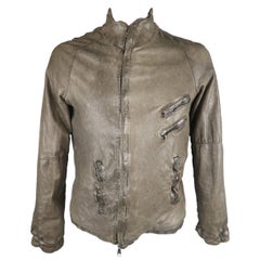 Vintage Giorgio Brato Gray Distressed Leather High Collar Biker Jacket